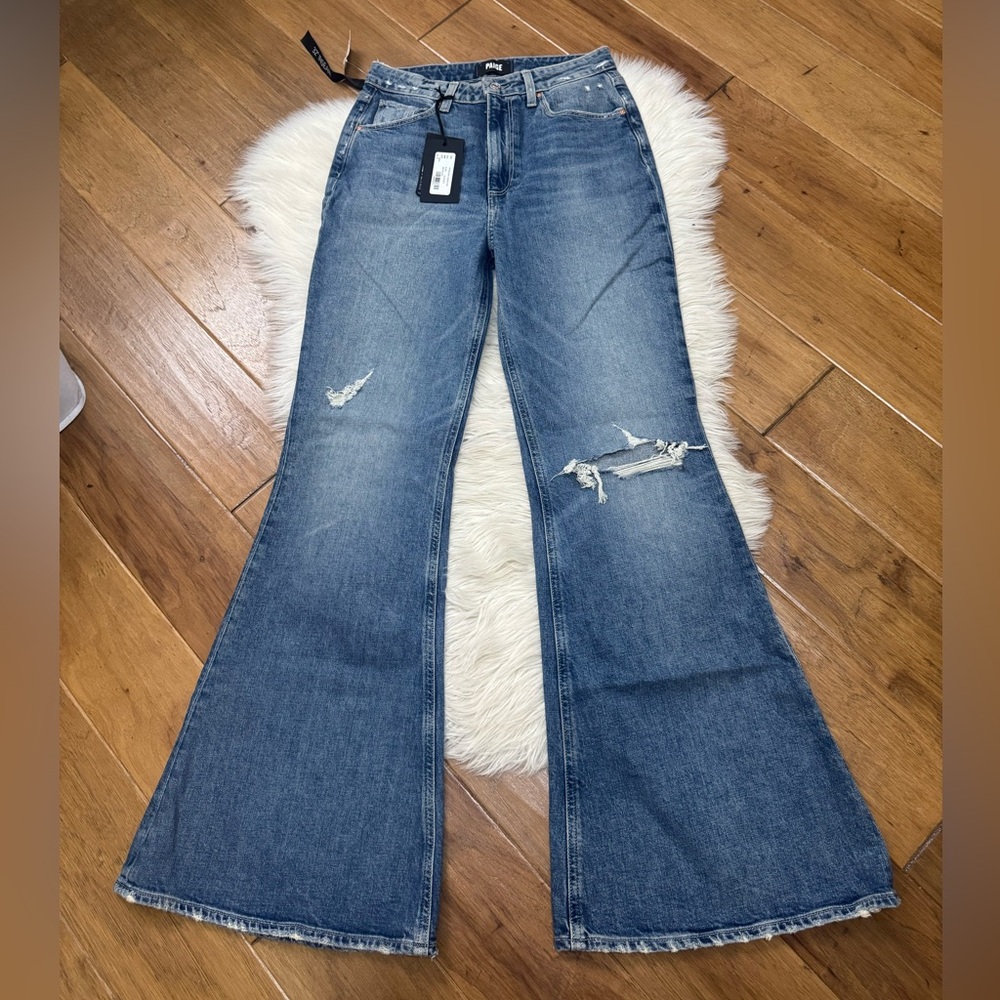 PAIGE Distressed Blue Flare Jeans